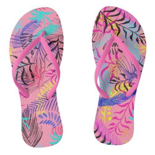 Pink Hawaiian pattern  flip flops