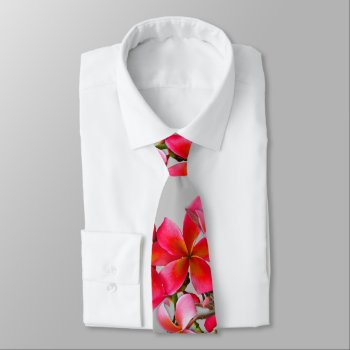 Pink Hawaiian Plumeria Tropical Flowers On Gray Neck Tie by millhill at Zazzle