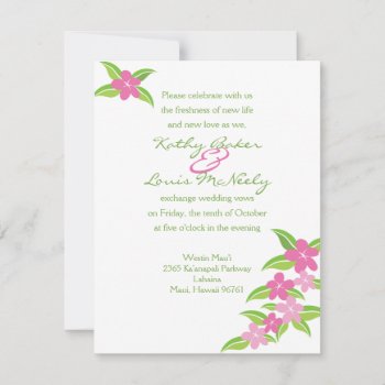 Pink Hawaiian Plumeria Wedding Invitation - 4.25 X by hapagirldesigns at Zazzle