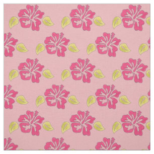 Pink Hawaiian Tropical Island Hibiscus Flower Fabric