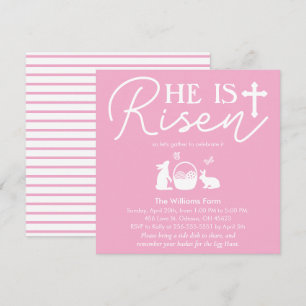 Pink “He Is Risen” Easter Celebration Party Invitation