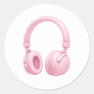 Pink Headphones Emoji – Cute Music Lover Icon Classic Round Sticker