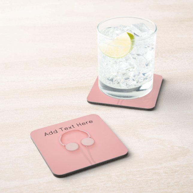 Pink Headphones with Wires Beverage Coaster (Right Side)
