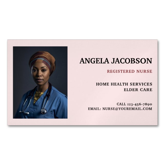 Pink Health Professional Nurse Photo Business Card Magnet (Front)