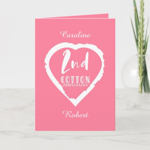 Pink Heart 2nd Cotton Wedding Anniversary Card