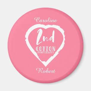 Pink Heart 2nd Cotton Wedding Anniversary Magnet