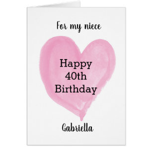 Pink Heart 40th Birthday Niece Cards
