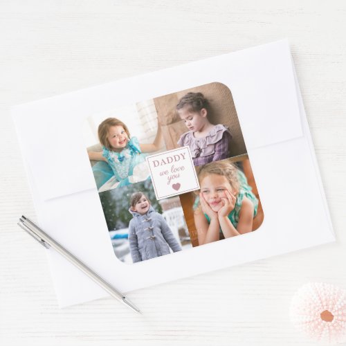  Pink Heart 4 Kids Photo Collage Square Sticker