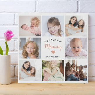 Pink Heart 8 Photo Collage Mother's Day Modern Faux Canvas Print