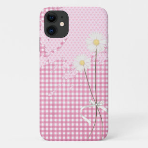 pink heart abstract and daisies iPhone 11 case
