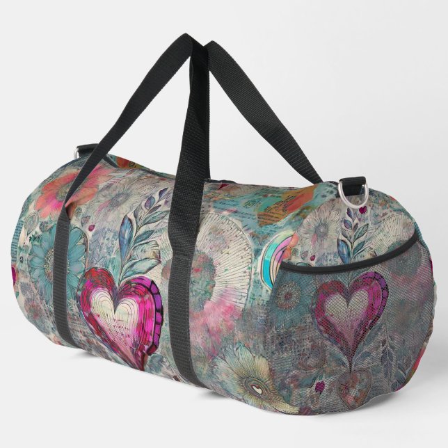 Pink Heart Abstract Duffle Bag (Right Corner)