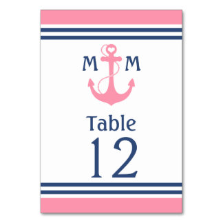 Pink Heart Anchor Nautical Table Number