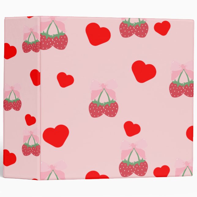 pink heart and berries  3 ring binder (Front/Spine)