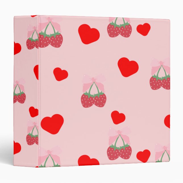 pink heart and berries  3 ring binder (Front/Spine)