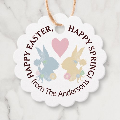 Pink Heart and Colorful Pastel Easter Bunny Favor Tags