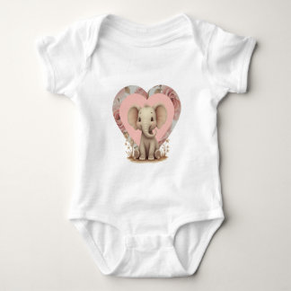 Pink Heart And Elephant Baby Bodysuit