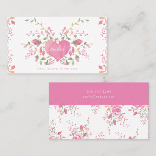 Pink Heart and Flowers Business Card