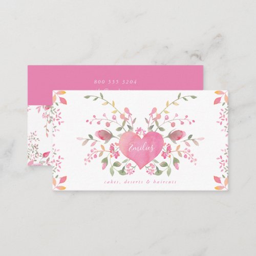 Pink Heart and Flowers Business Card