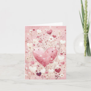 Pink Heart and Flowers Valentine's Greeting Card