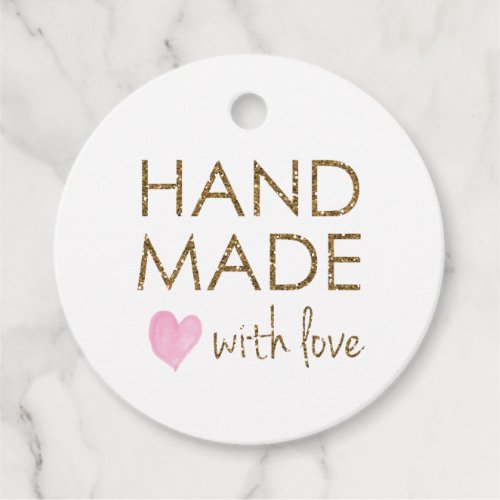 Pink Heart and Gold Handmade with Love Favor Tags