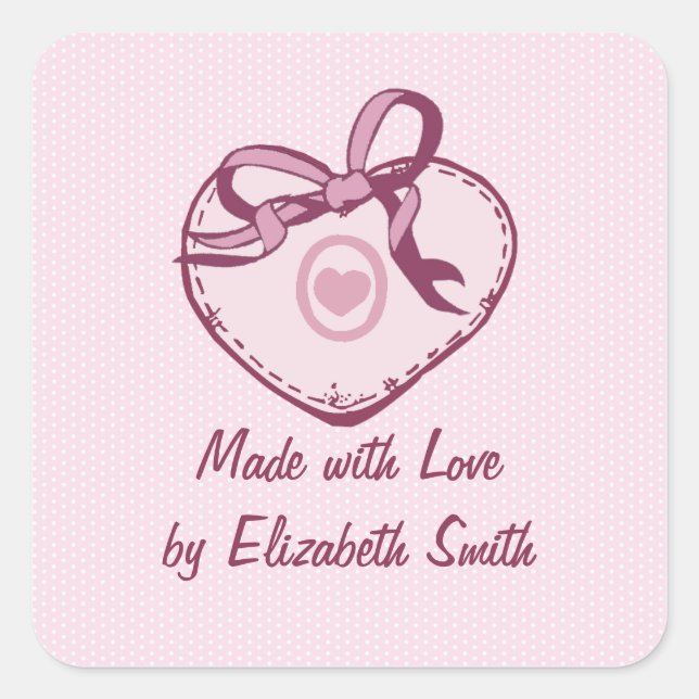 Pink Heart and Ribbon Square Sticker (Front)