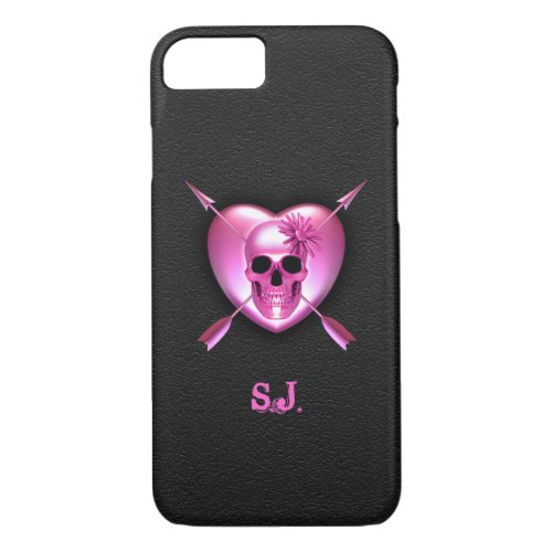 Pink Heart and Skull iPhone 7 Case
