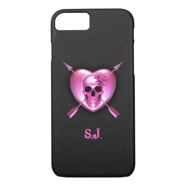 Pink Heart and Skull iPhone 7 Case (Back)