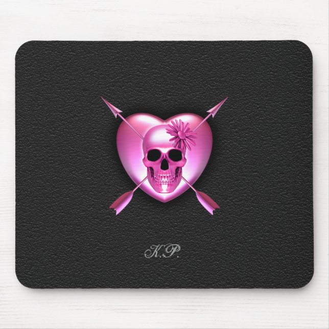 Pink Heart and Skull Mouse Pad (Front)