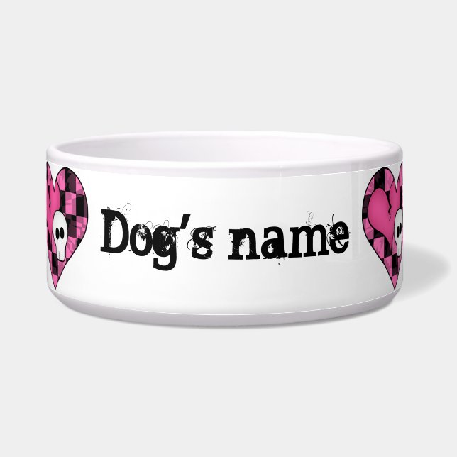 Pink heart and skulls bowl (Front)