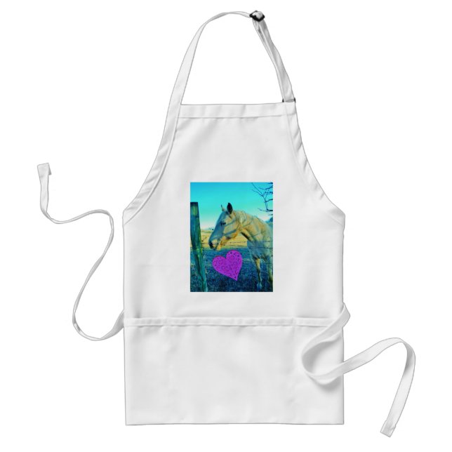 Pink Heart and Yellow Horse Adult Apron (Front)