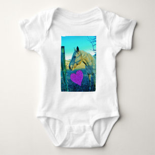 Pink Heart and Yellow Horse Baby Bodysuit