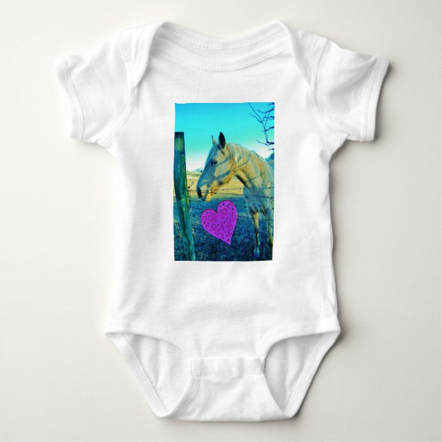 Pink Heart and Yellow Horse Baby Bodysuit (Front)