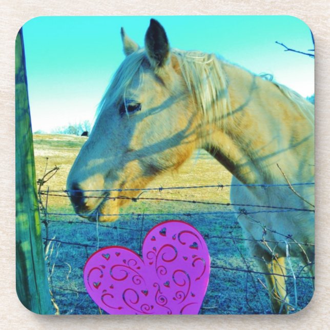 Pink Heart and Yellow Horse Beverage Coaster (Front)