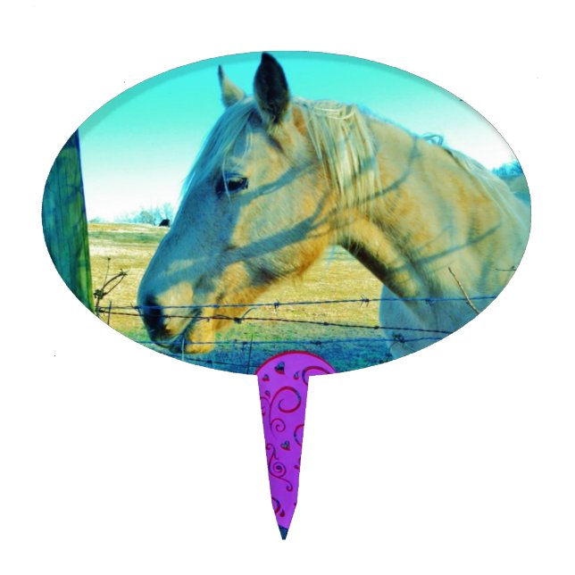 Pink Heart and Yellow Horse Cake Topper (Front)