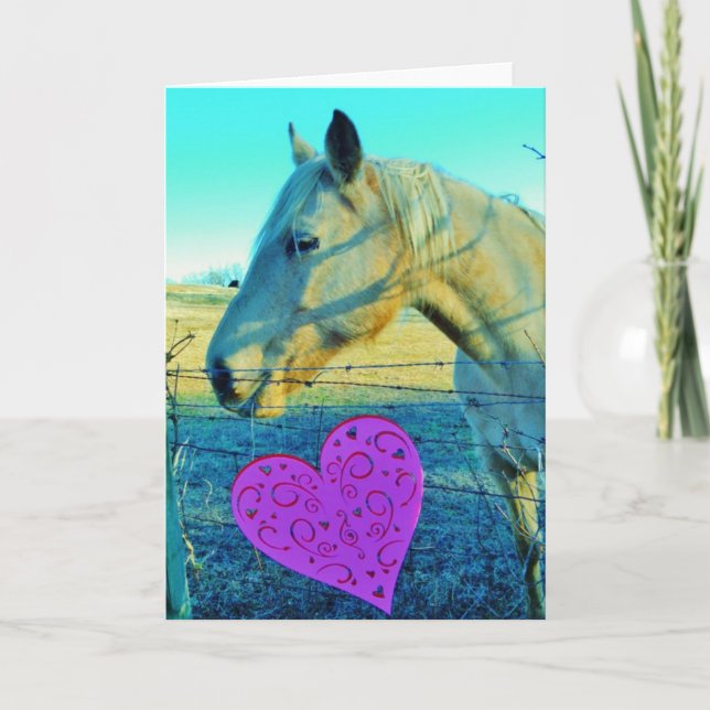 Pink Heart and Yellow Horse Holiday Card (Front)