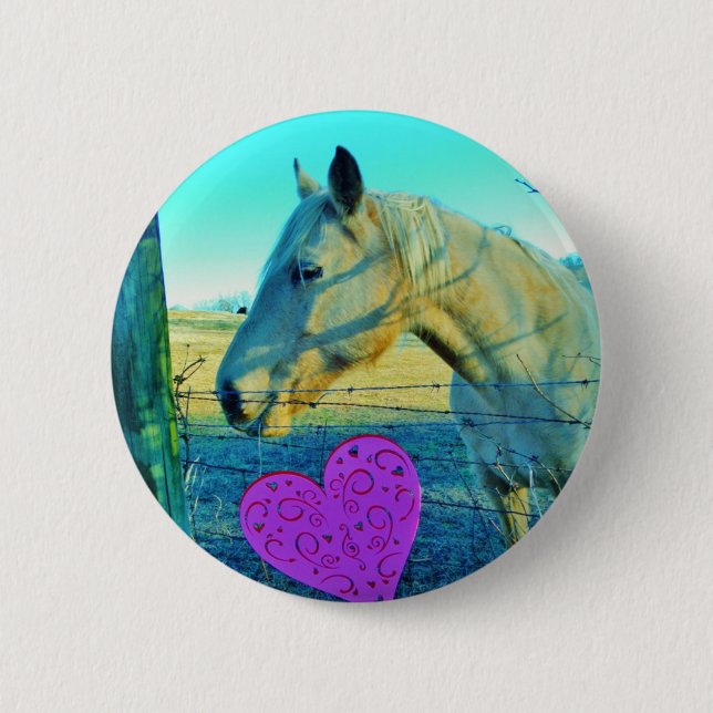 Pink Heart and Yellow Horse Pinback Button (Front)