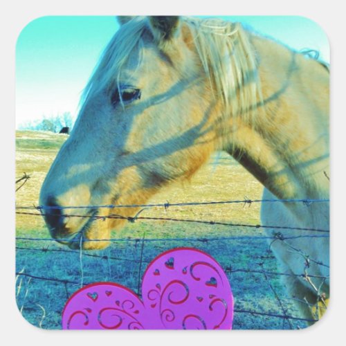 Pink Heart and Yellow Horse Square Sticker