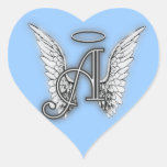 Pink Heart Angel Wings Monogram Heart Sticker at Zazzle