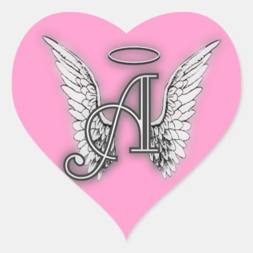 Pink Heart Angel Wings Monogram Heart Sticker