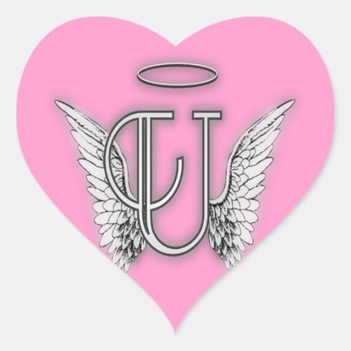 Pink Heart Angel Wings Monogram Heart Sticker