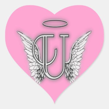 Pink Heart Angel Wings Monogram Heart Sticker by AngelAlphabet at Zazzle