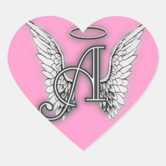 Pink Heart Angel Wings Monogram Sticker