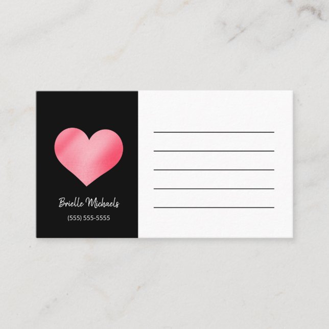 Pink Heart Appointment Reminder Business Card (Front)