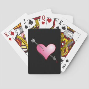 Pink Heart Arrow Black Playing Cards