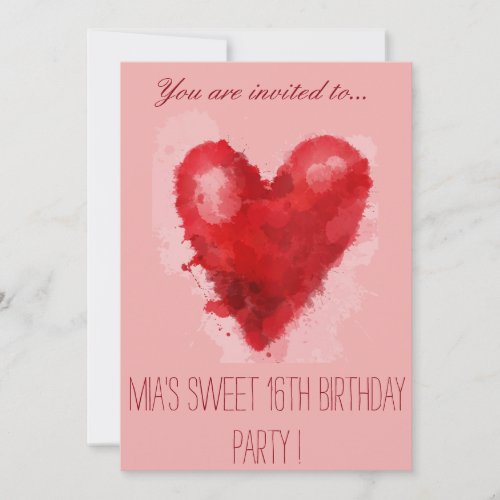 Pink Heart art sweet 16th birthday party Invitation