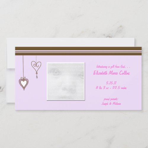 PInk Heart Baby Announcement Photo Cards