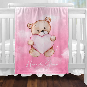 Pink Heart Baby Blanket with Calligraphy Name