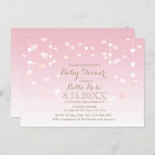 Pink heart baby girl baby shower invitations