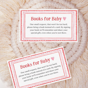 Pink Heart Baby Shower Books for Baby  Enclosure Card