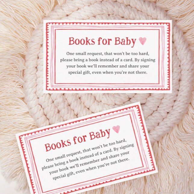 Pink Heart Baby Shower Books for Baby  Enclosure Card (Creator Uploaded)